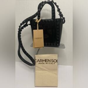 Carmen Sol black mini shoulder bag with adjustable strap detailed with studs